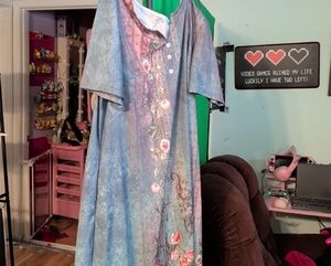 SHEIN Blue and Pink Floral Midi Dress